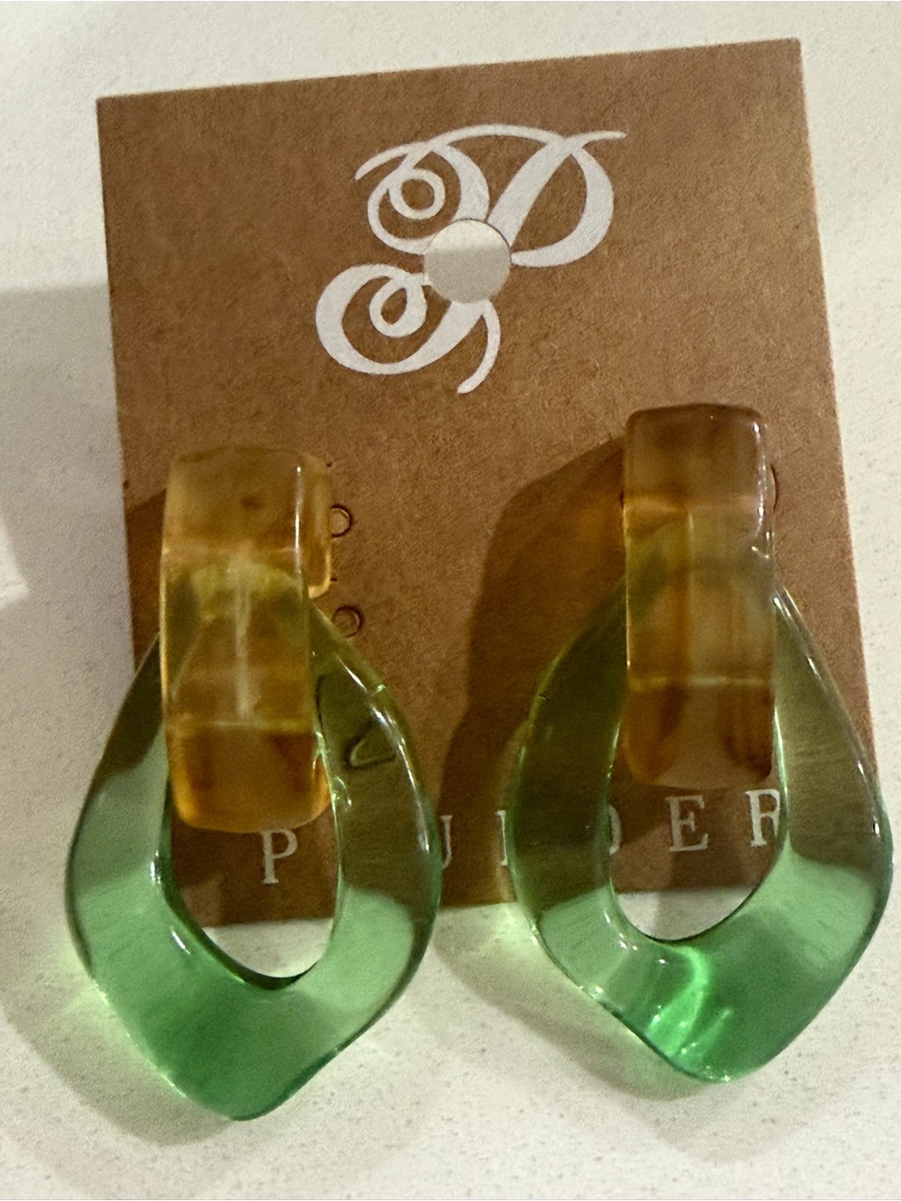 Green and Amber Resin Drop Earrings - Picture 4 of 4